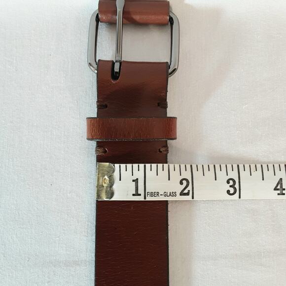 Heavy Leather Belt 34 Waist Off Center Pin And Punch Holes Caramel Brown - Picture 12 of 12